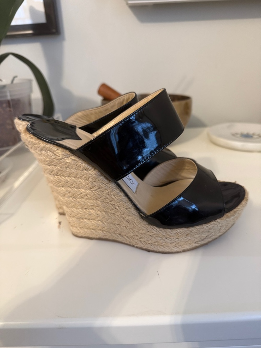 Jimmy Choo Black Patent Espadrille Platform Wedges - Picture 5 of 6